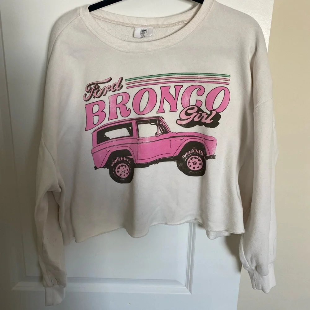 Ford White Sweatshirt with Pink Bronco Girl Graphic - Picture 1 of 3